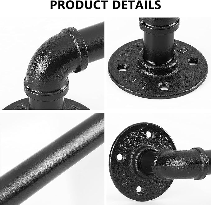 Industrial Pipe Towel Rack Towel Bar, Heavy Duty Wall Mounted Rustic Farmhouse Bath Towel Holder for Bathroom (Black, 42 inch)