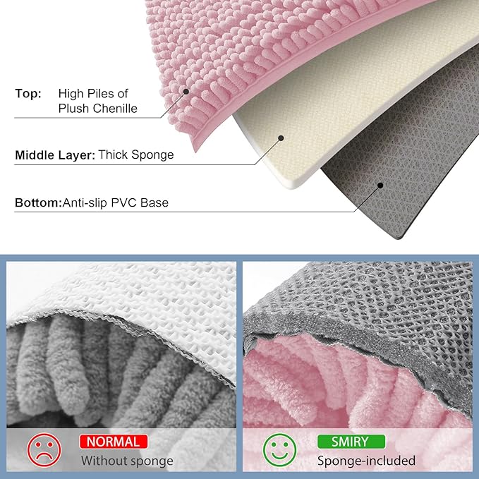Smiry Luxury Chenille Bathroom Rugs 24x16, Extra Soft and Absorbent Shaggy Bath Mat, Machine Washable, Non-Slip Plush Carpet Runner for Tub, Shower, and Floor, Home Decor Accessories, Dusty Rose