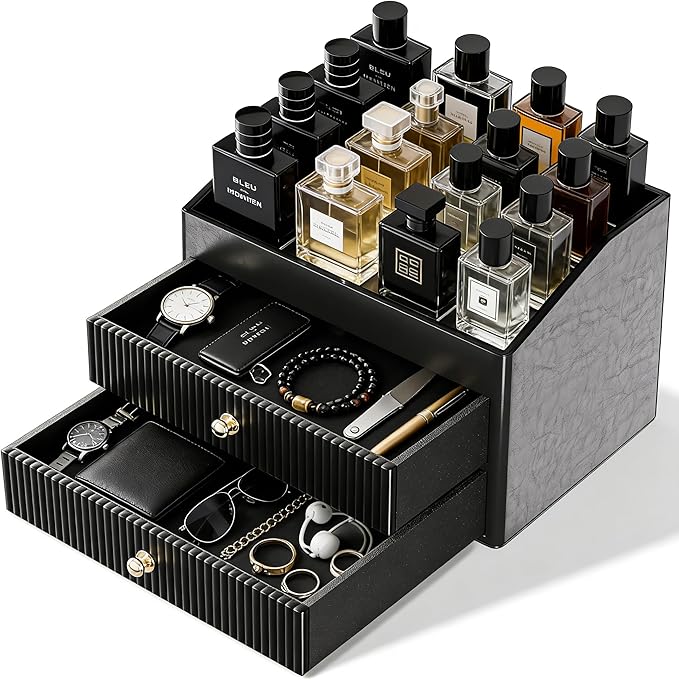 Cologne Organizer for Men, Black Cologne Stand, Organizador de Perfumes Gifts for Valentine's Day, Layer Mens Cologne Organizer for Bathroom, Mens Dresser Top Organizer for Bedroom