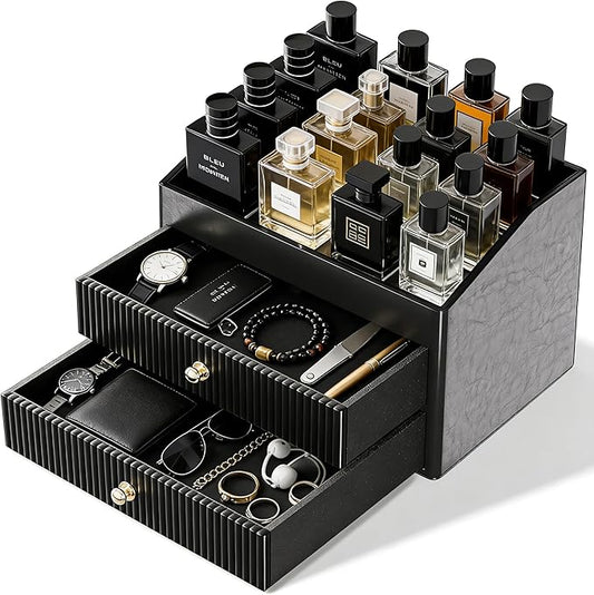 Cologne Organizer for Men, Black Cologne Stand, Organizador de Perfumes Gifts for Valentine's Day, Layer Mens Cologne Organizer for Bathroom, Mens Dresser Top Organizer for Bedroom