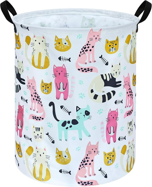 Round Cat Laundry Hamper Storage Basket Laundry Organizer Hamper Storage Bins Clothes Box Nursery Hamper Gift Basket with Handles