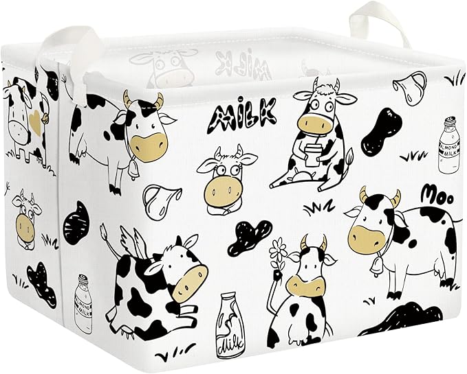 Clastyle Cute Cow Baby Storage Basket for Kids Room Nursery Collapsible Rectangle Clothes Toy Bin Book Shelf Basket
