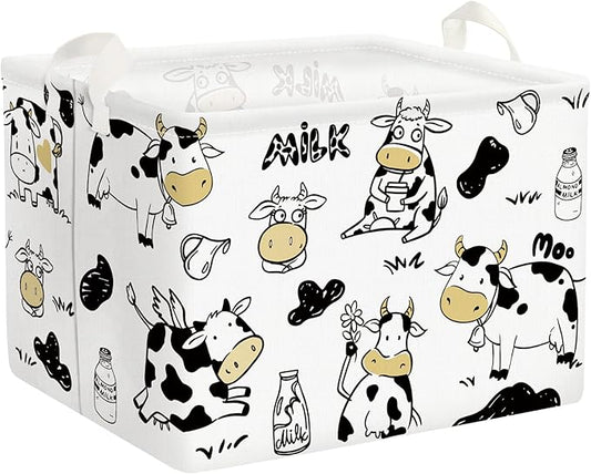 Clastyle Cute Cow Baby Storage Basket for Kids Room Nursery Collapsible Rectangle Clothes Toy Bin Book Shelf Basket