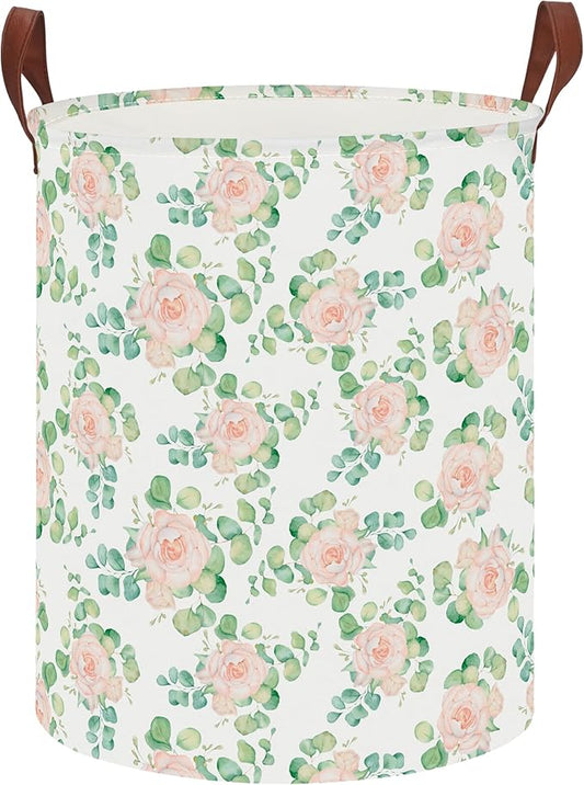 19.7" Laundry Basket,Kids Dirty Clothes Hamper,Waterproof Toys Storage Bin,Room Decor,Gift Baskets,Nursery Hamper(Watercolor Rose)