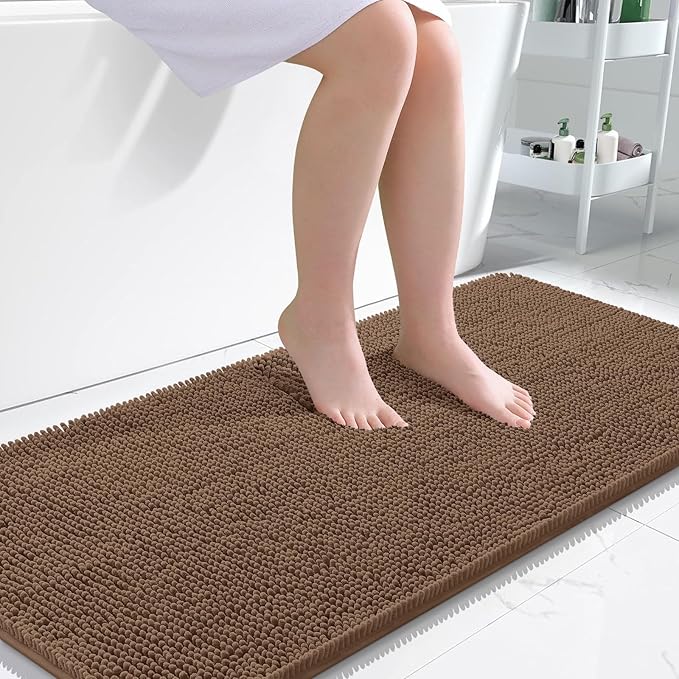 OLANLY Bathroom Rugs 50x30, Extra Soft Absorbent Chenille Bath Rugs, Rubber Backing Quick Dry, Machine Washable Bath Mats for Bathroom Floor, Tub and Shower, Home Decor Accessories, Mocha