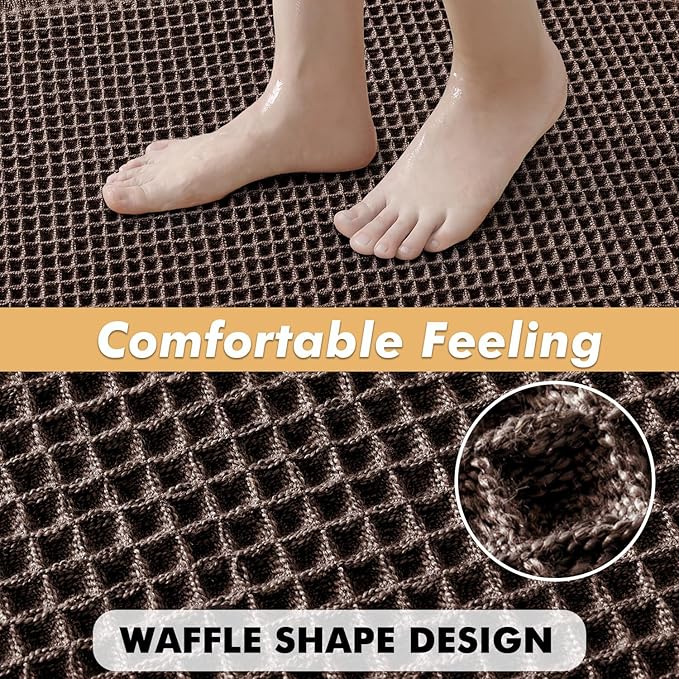 MIULEE Set of 2 Waffle Bathroom Rugs, Boho Bath Rugs Non Slip Washable, Super Absorbent Bath Mats, Ultra Soft Rubber Backed Shower Mats for Bathroom Floor, Tub and Shower, Chocolate, 17x24 Inch