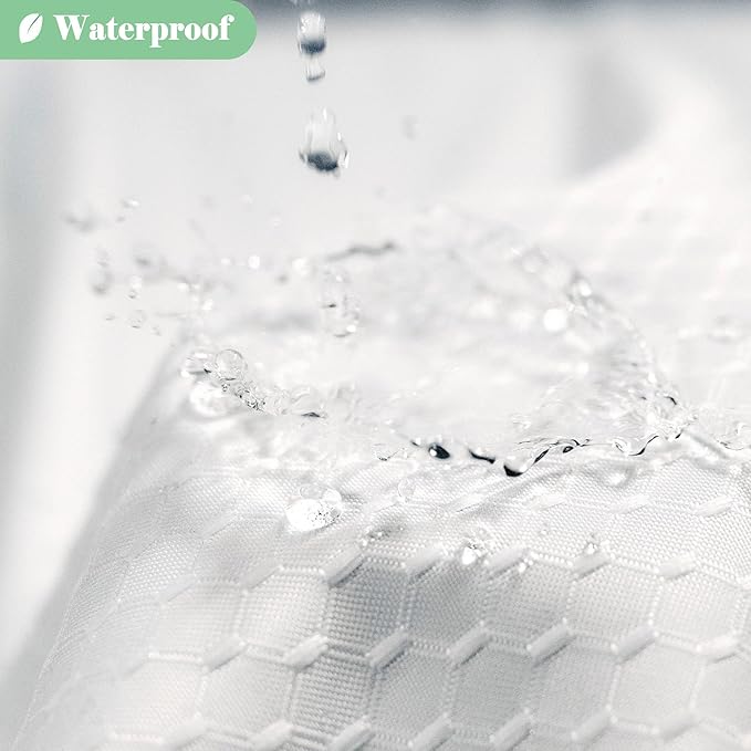 UFRIDAY Waffle Weave Fabric Shower Curtain with Mesh Window, Heavy Duty Decorative Bathroom Curtain with White Pique Pattern, Spa-Like Hotel Luxury, Water-Repellent,54x 78Inches