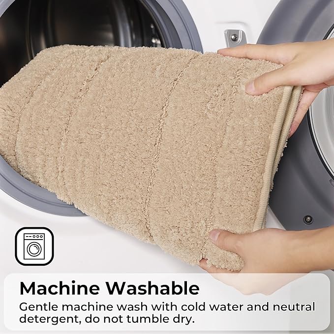 GRANNY SAYS Bathroom Toilet Rugs U Shaped, Bath Mats for Bathroom, Bath Rugs Non Slip Washable, Absorbent Microfiber Toilet Mat, Soft Plush Shaggy Bath Carpet, 20" x 24", Khaki