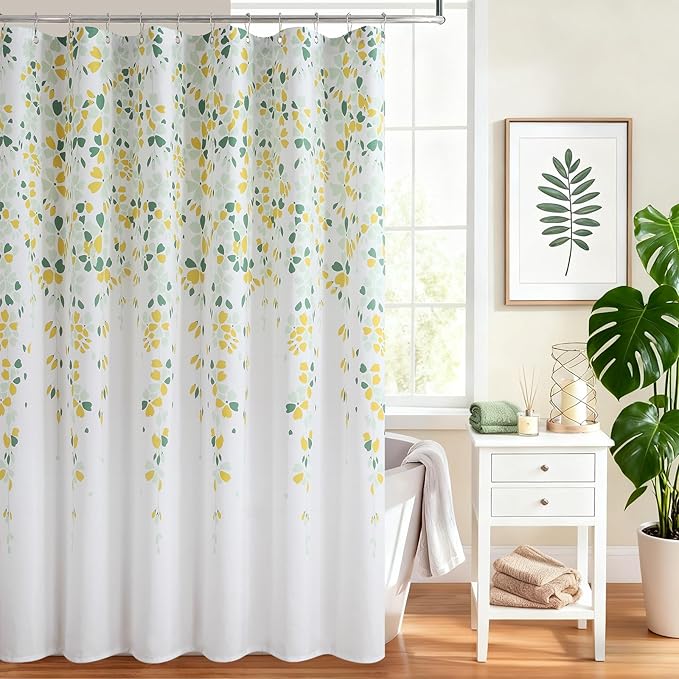 Boho Shower Curtain for Bathroom, Leaves Farmhouse Fabric Shower Curtain, Waterproof Plant Print Shower Curtains Bathroom Curtains, 72" W x 72" H