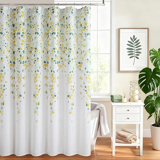 Boho Shower Curtain for Bathroom, Leaves Farmhouse Fabric Shower Curtain, Waterproof Plant Print Shower Curtains Bathroom Curtains, 72" W x 72" H
