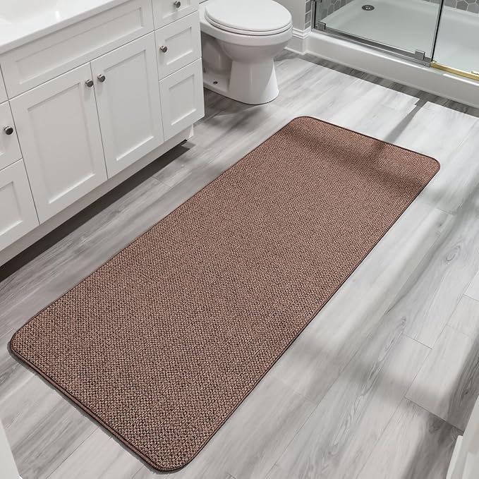 Bath Mat,Ultra Thin Bathroom Runner Rugs,Large Bath Mats for Bathroom,Quick Dry,Non-Slip,Machine Washable,Low Pile,Bath Rug,Shower Outside,Sink,Home Decor Accessories.Brown,2'x6'(24x72inch)
