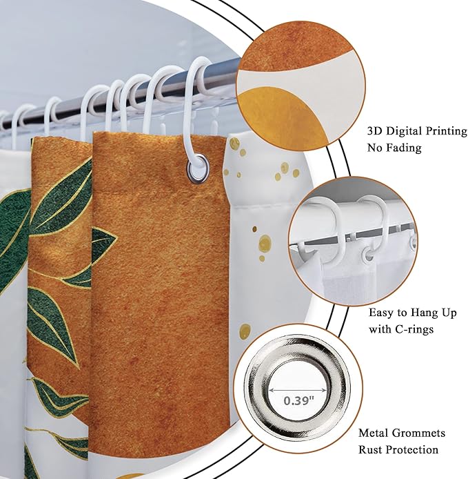 Riyidecor Mid Century 4Pcs Bathroom Shower Curtain Sets Abstract Aesthetic Geometric Bathroom Decor Set with Rugs and Accessories Modern Minimalist Toilet Lid Rug, Contour and Bath Mat with 12 Hooks