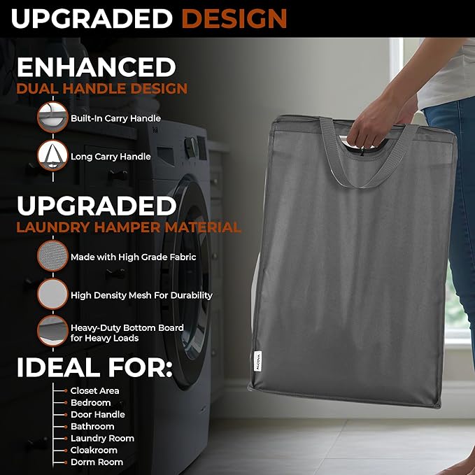 ALCOVA 2 Pack Hanging Laundry Hamper, Space-Saving Mesh Hanging Laundry Bag with Dual Handles & Sturdy Hooks, Portable Hanging Hamper for Family, College Students, Small Closet Solutions