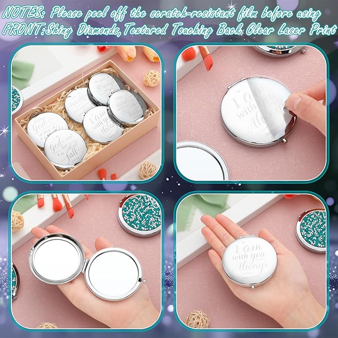 Thyle 12 Pcs Christian Compact Mirror Gifts for Women Mother's Day Nurse Week Bible Verse Wallet Mirror Bulk Hand Makeup Compact Religious Baptism for Holy Communion Teacher(Same,Green)