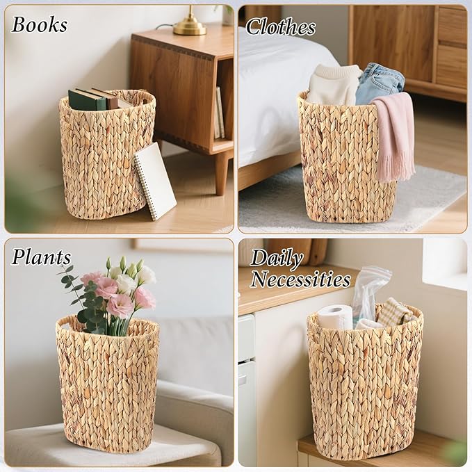 Bathroom Accessories Set,10PC Wicker Home Set with Trash Can, Tissue Box,Tray, Soap Dispenser, Soap Dish, Toothbrush Holder, Toothbrush Cup,Toilet Brush and Qtip Holders (Ratten, Beige)