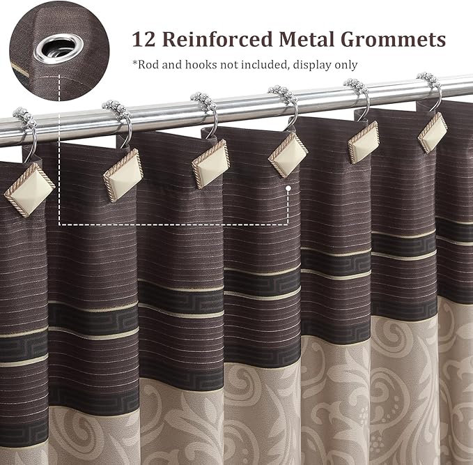 Fabric Shower Curtain, Brown Black Tan Stripe Pattern, Waterproof Bathroom Curtain, 22" W x 72" H