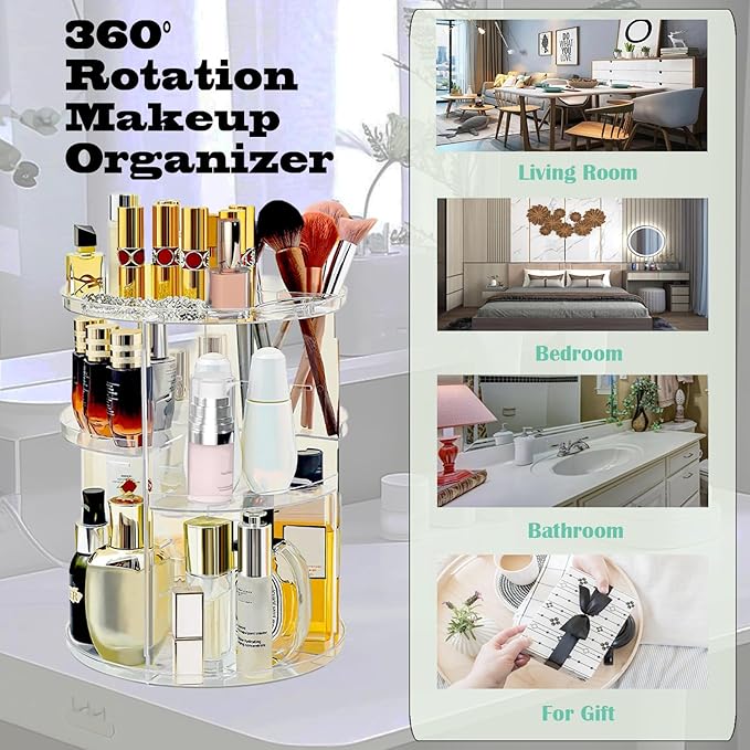 360 Rotating Makeup Organizer for Vanity Adjustable Cosmetic Display Case Large Capacity Skincare Organizers Perfume Organizer Spinning Holder for Countertop Vanity and Bathroom