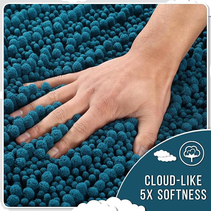 Yimobra Long Bathroom Rugs Non Slip Washable 44x24 Inch - Ultra Soft Absorbent Chenille Bath Mat, Quick Dry Shaggy Floor Carpet for Tub Shower, Peacock Blue Home Decor Accessories