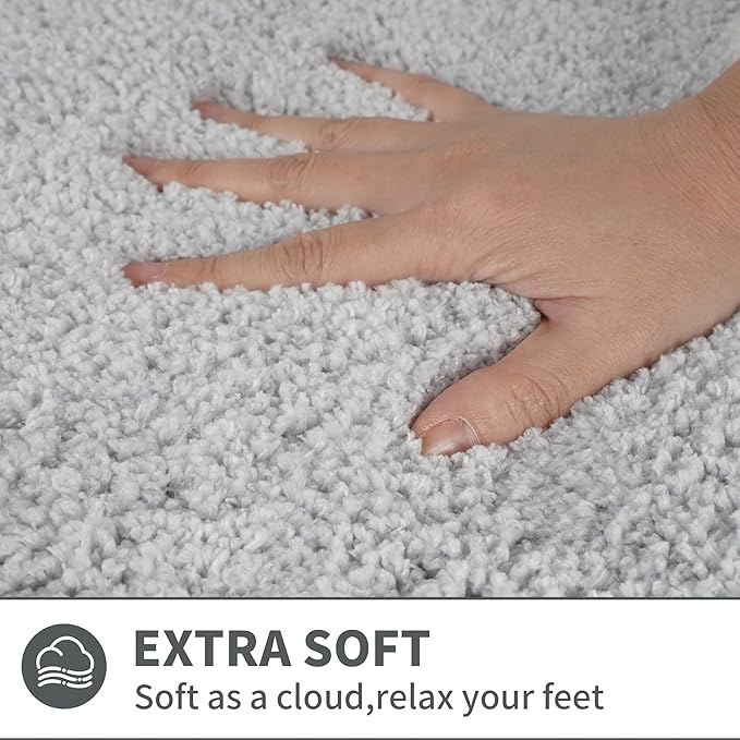 Scalloped Grey Bathroom Rugs Mat,Non Slip Absorbent Quick Dry Bath Mats for Shower Room,Plush Microfiber Bath Rug for Bathroom Floor Washable Carpet for Shower Tub Sink Bedroom,17"x47"