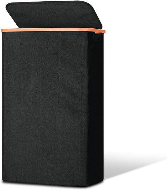 Slim Laundry Basket with Lid, Narrow Dirty Clothes Hampers for Laundry with Handle, Skinny Laundry Bin for Laundry Room, Dorm, Bedroom and Bathroom, 19.8 Gallon (75L) Black