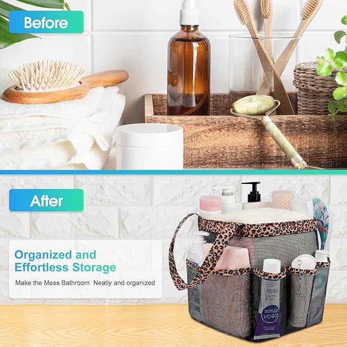 Attmu Mesh Shower Caddy Portable for College Dorm Room Essentials with 8 Pockets, Hanging Shower Caddy Dorm Basket, Quick Dry Shower Bag for Bathroom