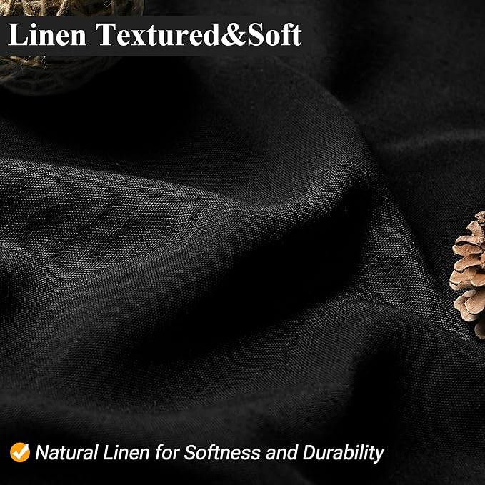 Naturoom Black Linen Shower Curtain Liner Neutral Weighted Cloth Fabric Textured Beige Farmhouse Rustic Burlap Country Style Shower Curtains for Bathroom,Black,72x78 Inches Length