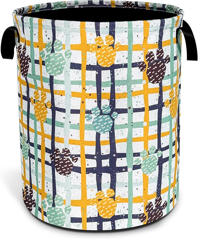NUTAINLA Paw Prints Laundry Basket Cat Dog Pet Paw Foldable Oxford Cloth Funny Tote Bag Laundry Hamper Clothes Storage Bucket Toy Organizer For Bathroom/Laundry Storage/Bedroom 18.9x16.5 Inch