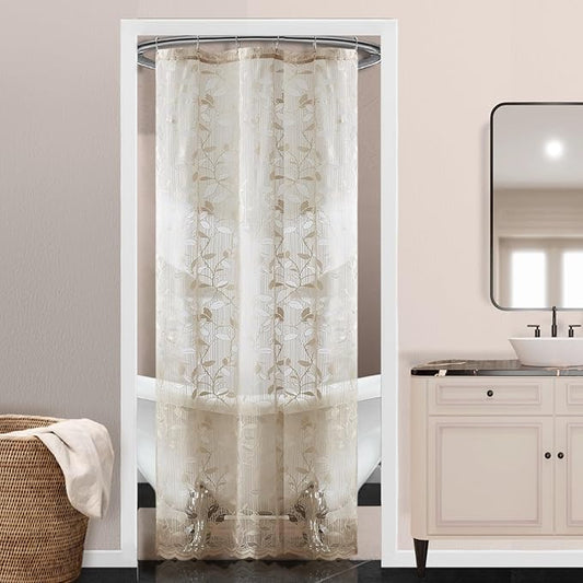 Warm Home Designs Small Brown Lace Shower Curtain with Rustic Leaf Pattern. 36 x 72 Inch Modern Stall Shower Curtain Creates Beautiful and Elegant Decor. GR Linen 36"