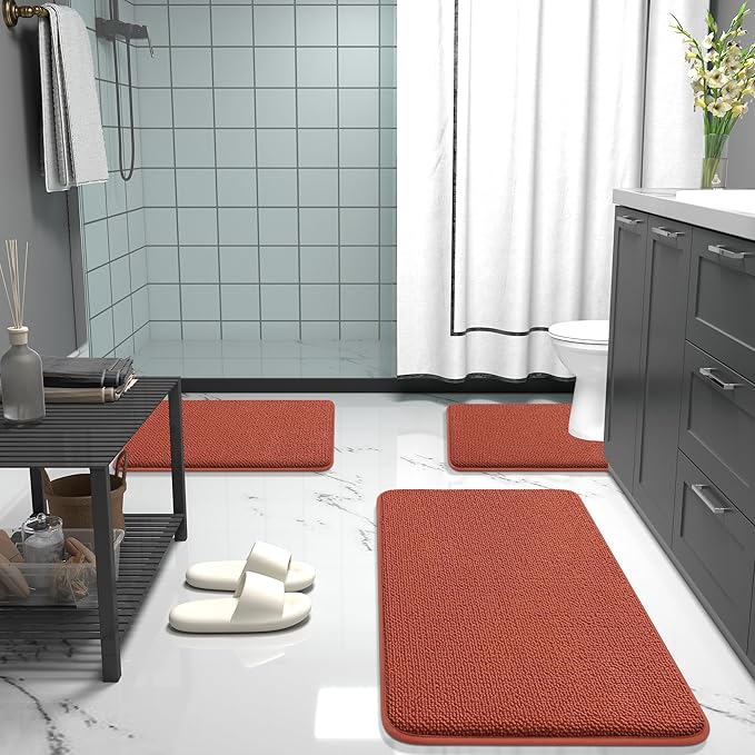 OLANLY Thick Memory Foam Bath Mat Rug 59x20, Extra Soft Absorbent Bathroom Rug, Quick Dry Bath Mats, Non-Slip, Machine Washable Carpet, Tub and Shower, Home Decor Accessories, Rustic Terracotta