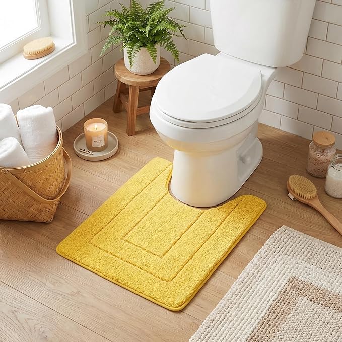 GRANNY SAYS Bathroom Toilet Rugs U Shaped, Bath Mats for Bathroom, Bath Rugs Non Slip Washable, Absorbent Microfiber Toilet Mat, Soft Plush Shaggy Bath Carpet, 20" x 24", Yellow