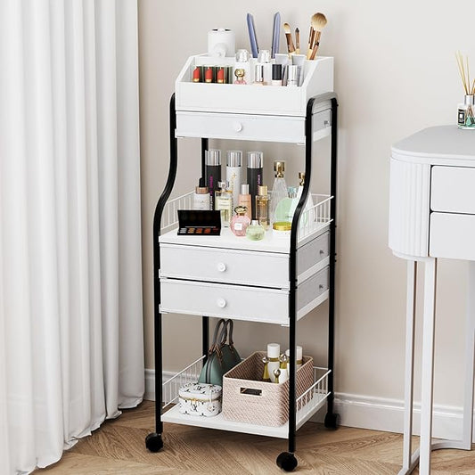 HapiRm Floor Makeup Organizer Storage - Vanity Skincare Make Up Organizers and Storage with Drawers, Cosmetics Display Cases Holder for Skin Care Nail Polish Perfume Makeup Brush