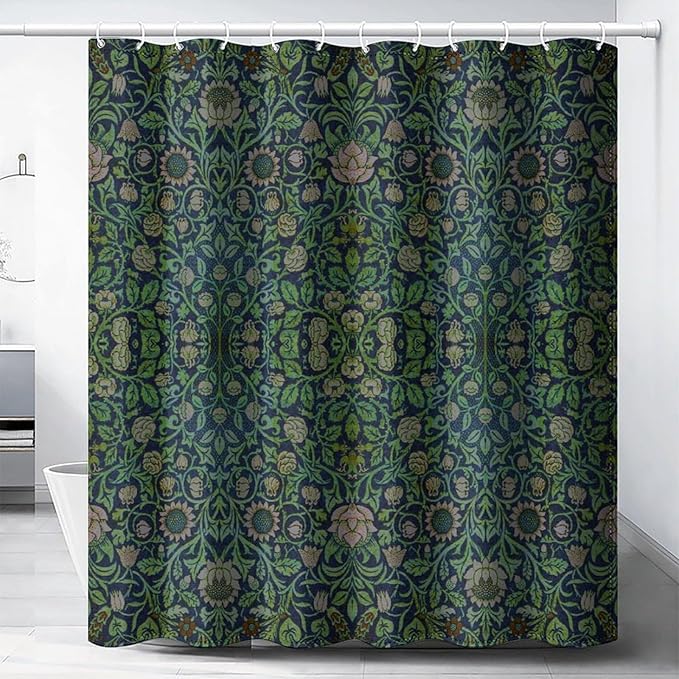 William Morris Original Design Vintage Shower Curtain Furniture Bathroom Fabric Decorations Washable Shower Curtain with Hooks 66x72 Inches(168x183cm), Style-9