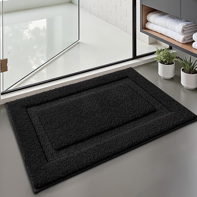 LUMI Ultra Soft Bathroom Rugs Non Slip with Rubber Backing, Absorbent Washable Bath Mat Quick Dry, Upgraded Premium Microfiber Plush Carpet for Bathtub and Shower Floor, Black, 24x36