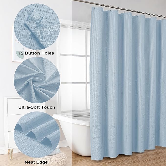 OVZME Berry Cute Shower Curtain, Embossed Textured Fabric Shower Curtain for Bathroom - Soft Cloth & Hotel Spa Luxury, Water Repellent, Machine Washable Shower Curtain, 72X72, Glacier Blue
