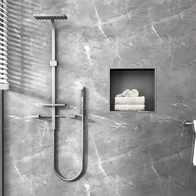 SaniteModar Shower Niche, Stainless Steel Shower Niche No Tile Needed, Recessed for Bathroom Storage (Gray, 12x12)
