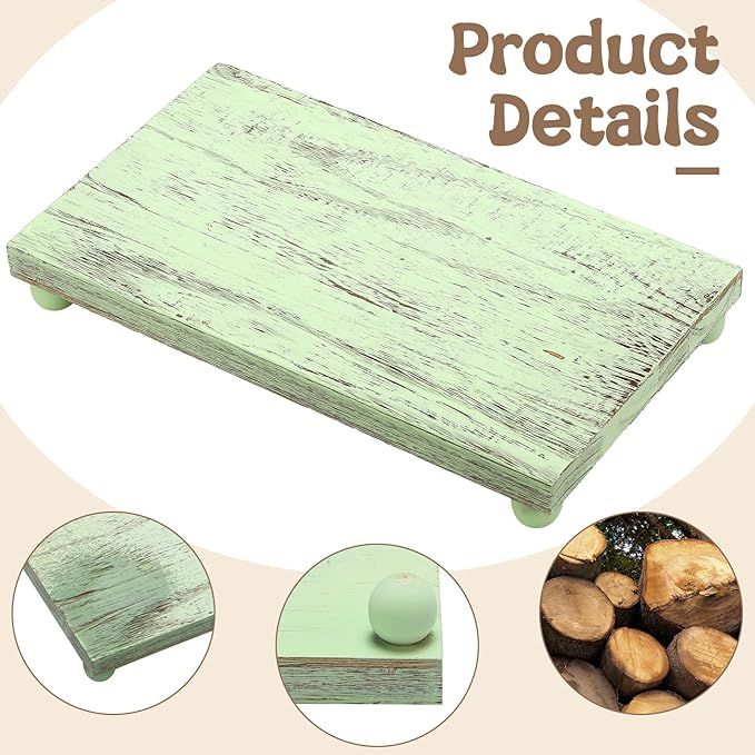 Amyhill Wood Pedestal Stand Kitchen Soap Tray Farmhouse Wooden Riser Stand for Kitchen Bathroom Counter Table Decor Plant Candle Vases Display(Classic,Green,12 x 7 Inch)