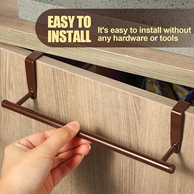 2 Pack Towel Rack for Cabinet, Over Cabinet Bar, Strong Steel Towel Holder, 9 Inch for Home Kitchen Bathroom Doors(Bronze)