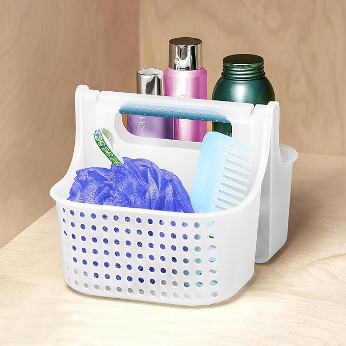 madesmart Portable Shower Caddy, Hold Soap, Shampoo, Hair Supplies and Beauty Products, Cleaning Supplies Organizer for Home, Dorm, Plastic Shower Tote, Soft Handle, Blue