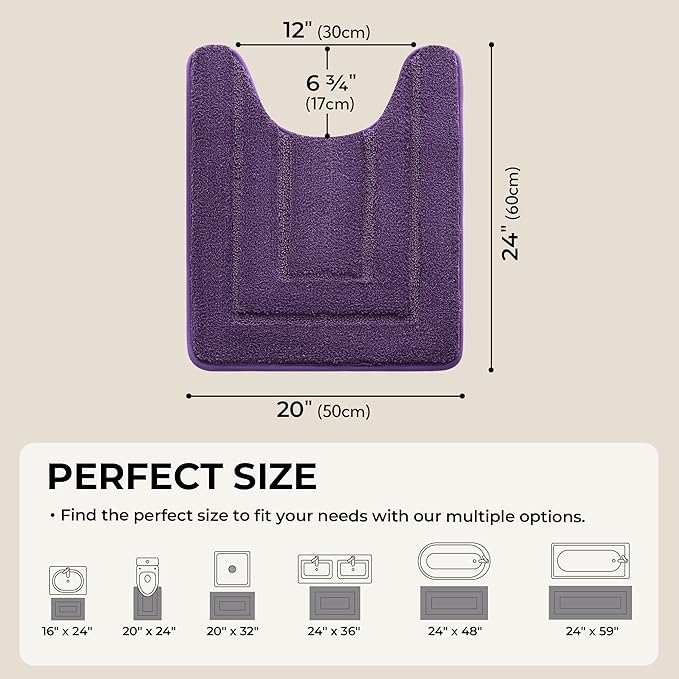 GRANNY SAYS Bathroom Toilet Rugs U Shaped, Bath Mats for Bath, Bathroom Rugs Non Slip Washable, Absorbent Microfiber Toilet Mat, Soft Plush Shaggy Bath Carpet, 20" x 24", Purple