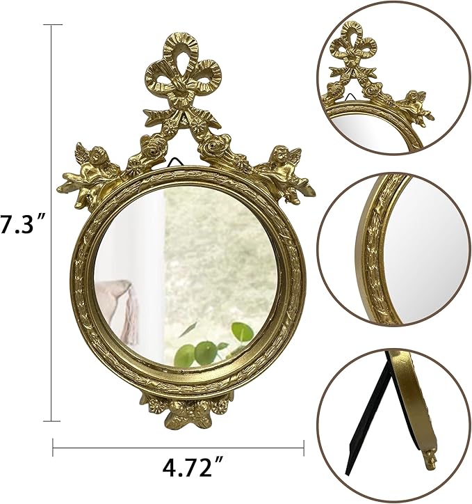 Vintage Vanity Makeup Desk Mirror, Antique Traditional Bow Table Mirror, Gold, for Dressing Table, Bedroom, Bathroom, Tabletop
