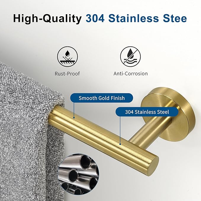 Brushed Gold Towel Bar, 30 Inch Towel Racks for Bathroom Wall Mounted, Thicken SUS304 Stainless Steel Heavy Duty Hand Towel Holder Organizer, Bathroom Accessories, Total Length 32.5 Inch