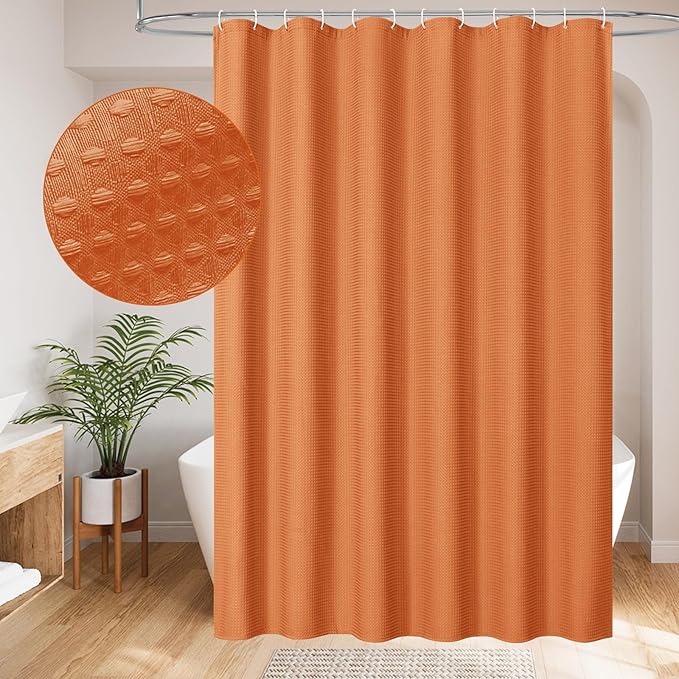 MitoVilla Orange Waffle Fabric Shower Curtain, Heavy Waffle Weave Textured Shower Curtains for Modern Luxury Bathroom Decor, Weighted Hotel Spa Shower Curtain, 72 x 72, Burnt Orange