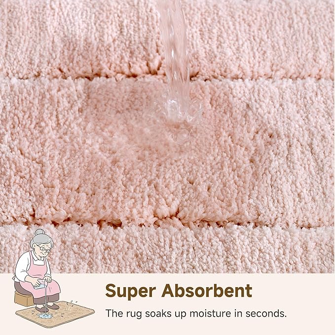 GRANNY SAYS Bathroom Rugs and Mats, 16" x 24" Non-Slip Bath Mat for Bathroom, Super Soft Absorbent Microfiber Bath Rug, Machine Washable and Dry, Small Pink Rug for Shower, Tub and Bath Floor