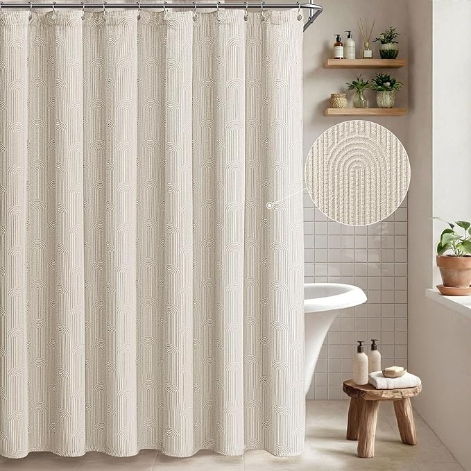 Boho Shower Curtain Cotton Morden Mid Century Minimalist Arch Texture Shower Curtain for Bathroom, Greige,72" W X 72" L