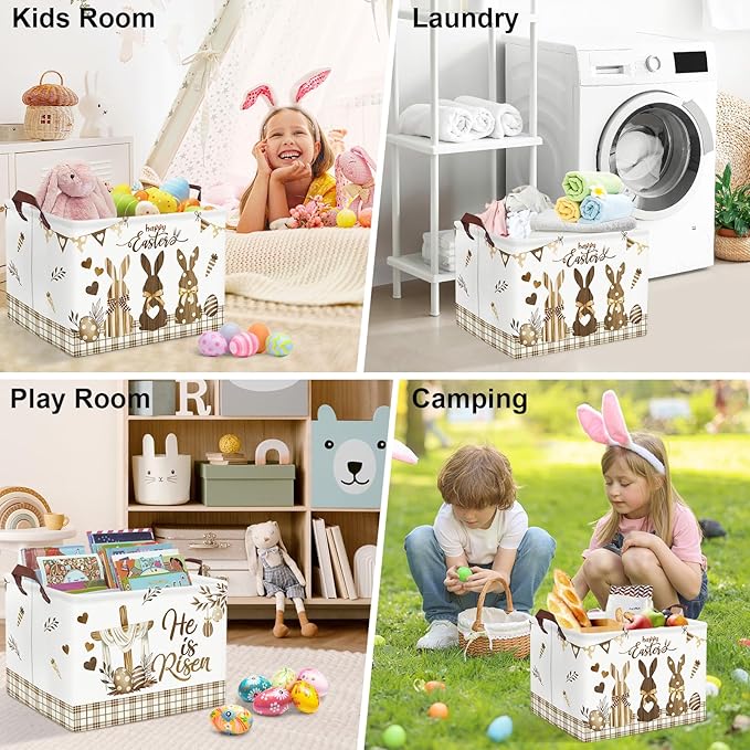 Clastyle Easter Rabbit Cross Kid Storage Basket Baby Laundry Hamper Boy Girl Gift Toy Box Collapsible Egg Clothes Organizer Nursery Bin for Bedroom, Brown, 40 * 30 * 30 cm