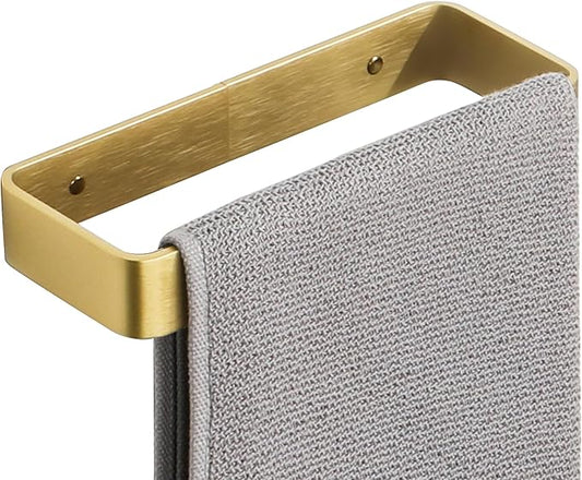 SAYAYO Brushed Gold Hand Towel Holder for Bathroom Wall, 8 Inch Self Adhesive Towel Bar Hand Towel Rack Square Heavy Duty