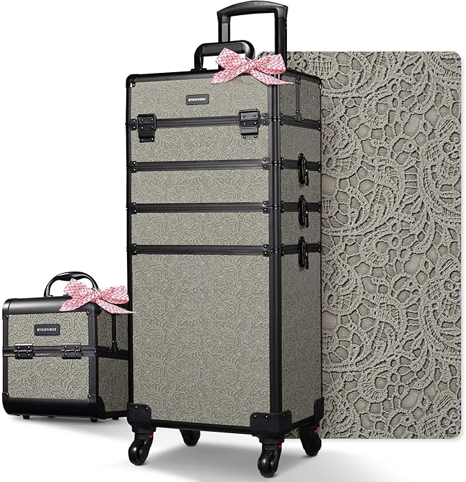 BYOOTIQUE Makeup Train Case Trolley w/Cube Case Cosmetic Organizer Rococo Gray