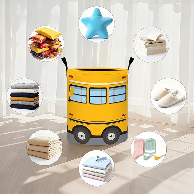 Bus Laundry Basket Storage Bin Foldable Laundry Hamper Clothes Storage Bucket Organizer 19.6x15.7 Inch For Laundry Room/Bedroom/Bathroom