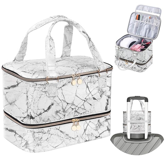 FCQQYWZ Nail Polish Organizer Hold 40+ Bottles Nail Polish & Nail Lamp, Nail Polish Storage Case Double-Layer Nail Polish Bag Nail Polish Holder with Sturdy Handle (WHITE)