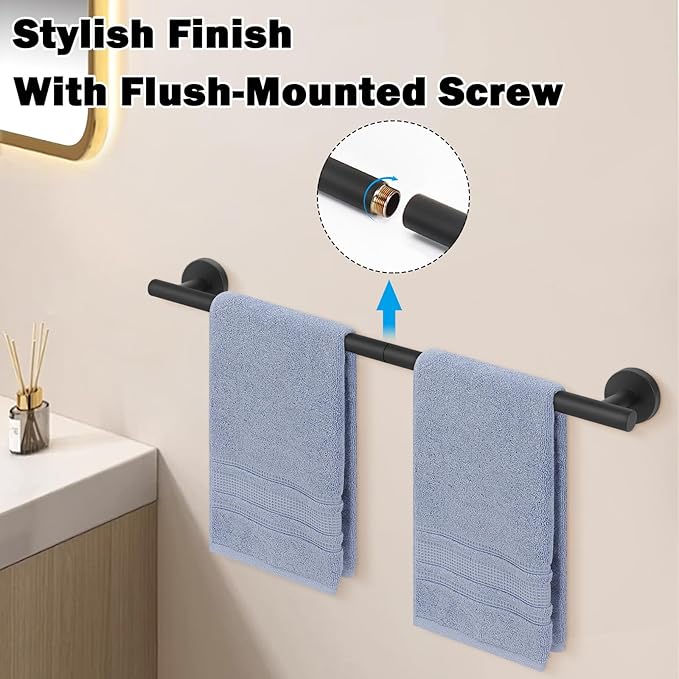 Livabber Bath Towel Bar, 304 Stainless Steel Towel Rack, Heavy Duty Towel Holder Wall Mounted for Bathroom/Kitchen, Usable Hanging Length-20.9 Inch, Total Length-23.7 Inch (Black)